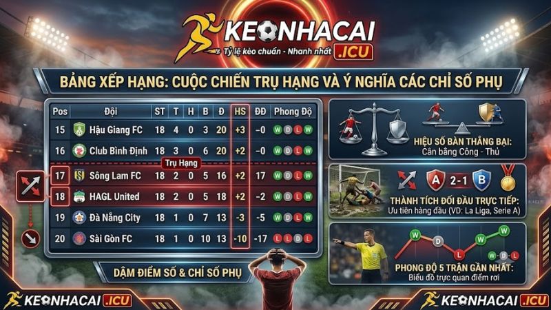 Bảng tổng sắp bóng đá chỉ số phụ và phong độ kèo nhà cái Bảng tổng sắp bóng đá chỉ số phụ và phong độ kèo nhà cái