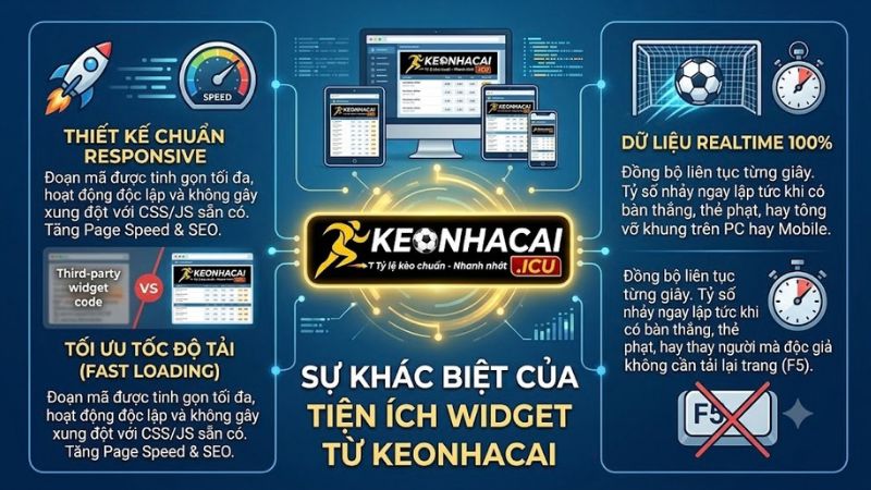 Điểm nổi bật của mã nhúng widget tỷ số từ KeoNhaCai