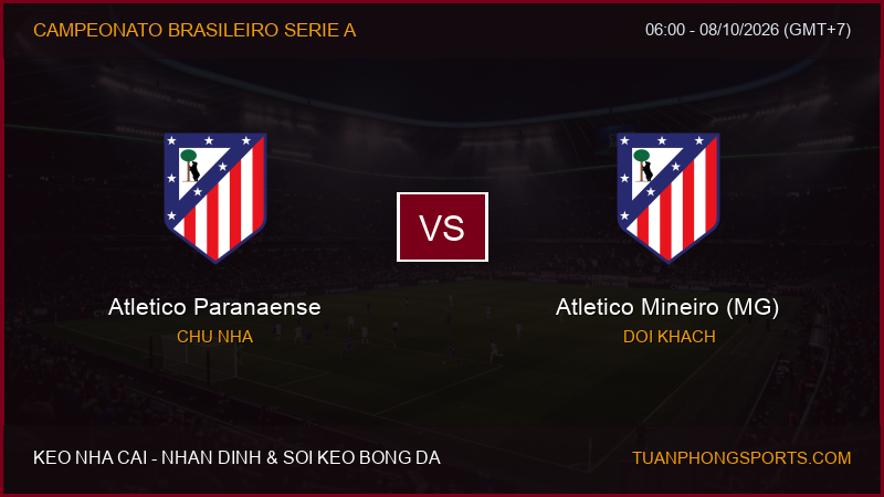 Nhận định, soi kèo Atletico Paranaense vs Atletico Mineiro (MG) ngày 08/10/2026
