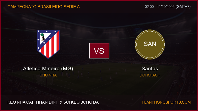 Nhận định, soi kèo Atletico Mineiro (MG) vs Santos ngày 11/10/2026