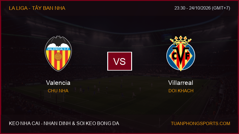 Nhận định, soi kèo Valencia vs Villarreal ngày 24/10/2026