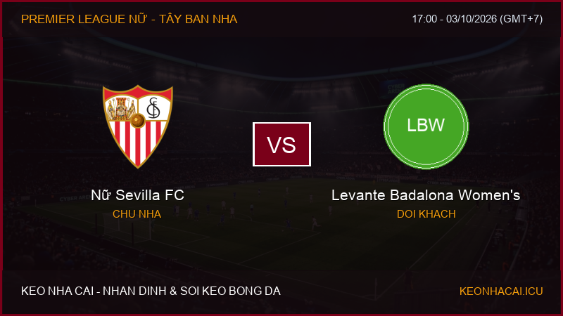 Nhận định, soi kèo Nữ Sevilla FC vs Levante Badalona Women’s ngày 03/10/2026