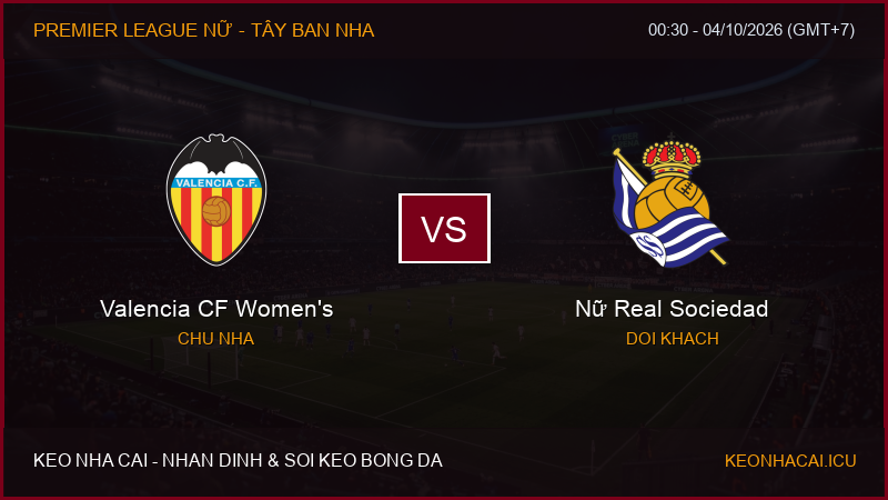 Nhận định, soi kèo Valencia CF Women’s vs Nữ Real Sociedad ngày 04/10/2026