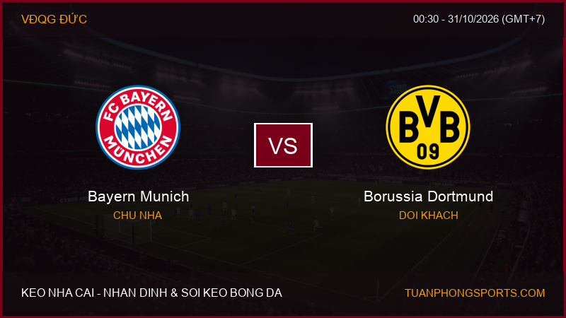 Nhận định, soi kèo Bayern Munich vs Borussia Dortmund ngày 31/10/2026