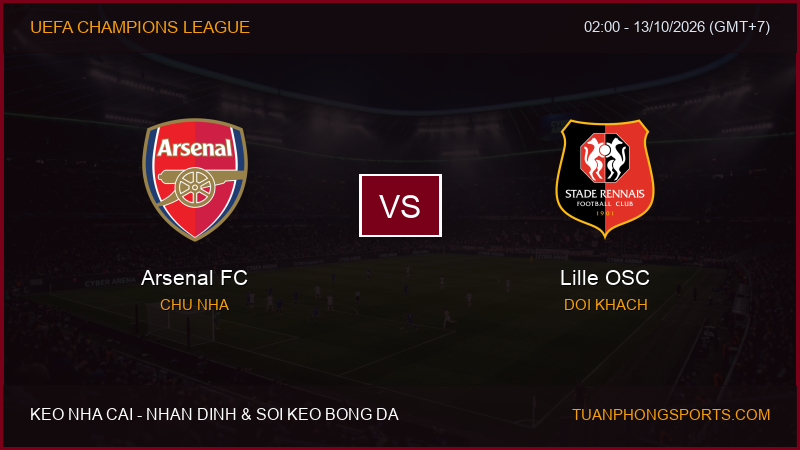 Nhận định, soi kèo Arsenal FC vs Lille OSC ngày 13/10/2026
