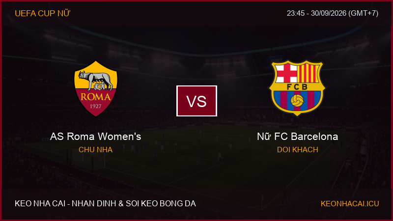 Nhận định, soi kèo AS Roma Women’s vs Nữ FC Barcelona ngày 30/09/2026
